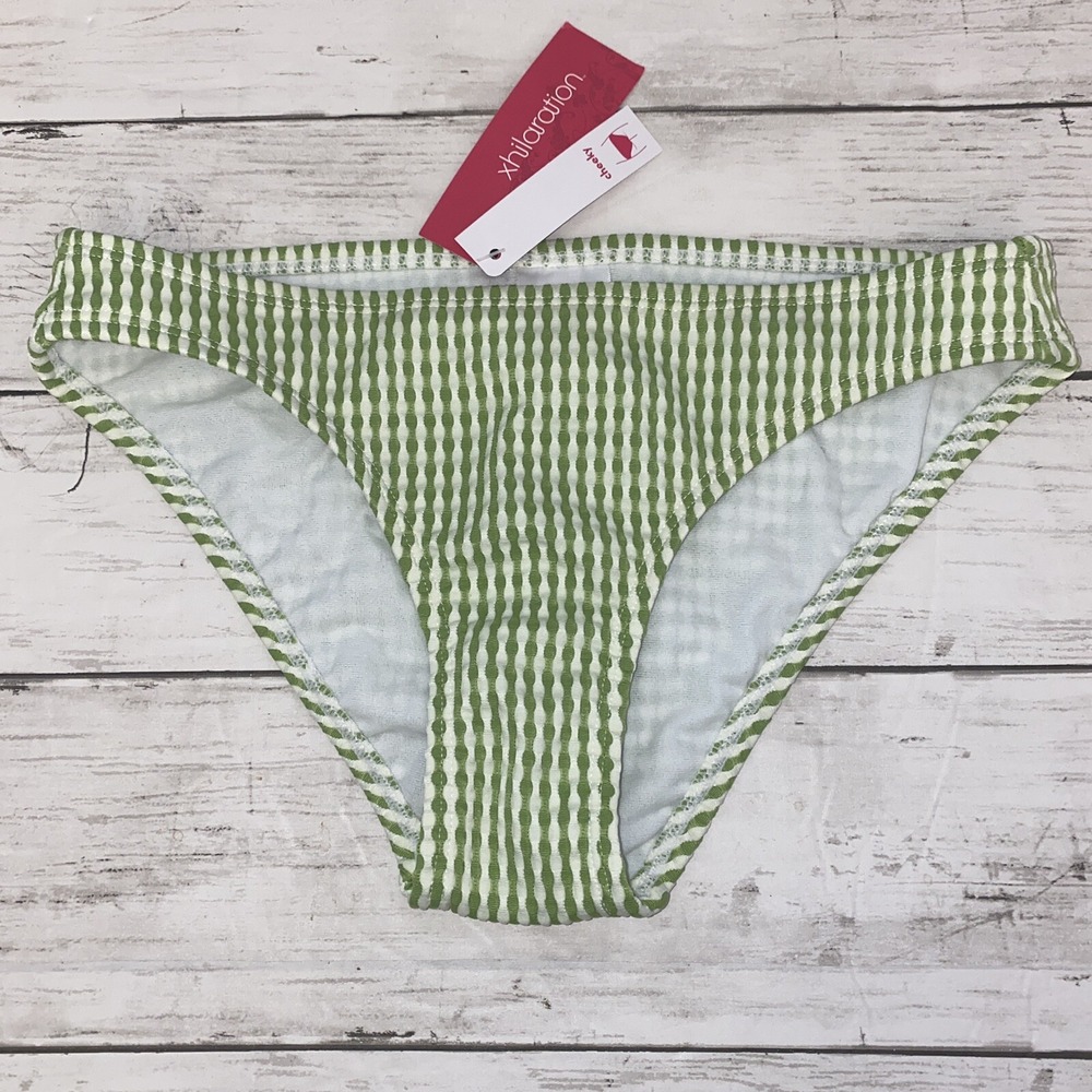 Xhilaration Bikini Bottom Womens XS Green Stripe Lime White Cheeky Swim NEW XS